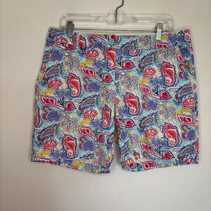 TALBOTS The Weekend Short Women 10 Stretch Colorful Beach Seashell Slash Pockets